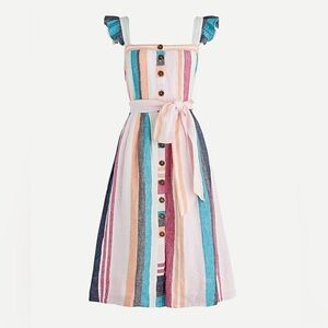 J.CREW | NWT BUTTON UP MIDI DRESS IN MIXED COLORED STRIPES SIZE 6 LINEN